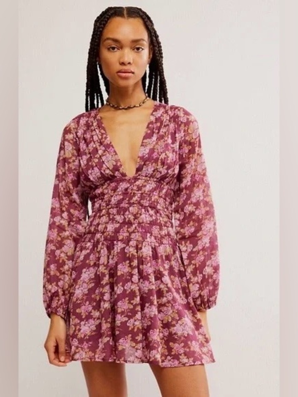 Free People NWT Keep You Long Sleeve Cotton Floral Minidress